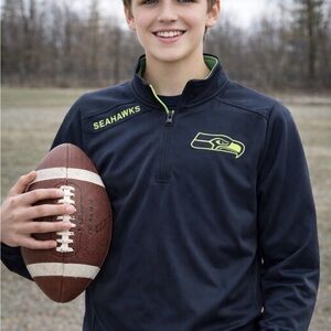 NFL SEAHAWKS Quarter Zip Pullover YOUTH Size Large 14/16 Lightweight 12th Man